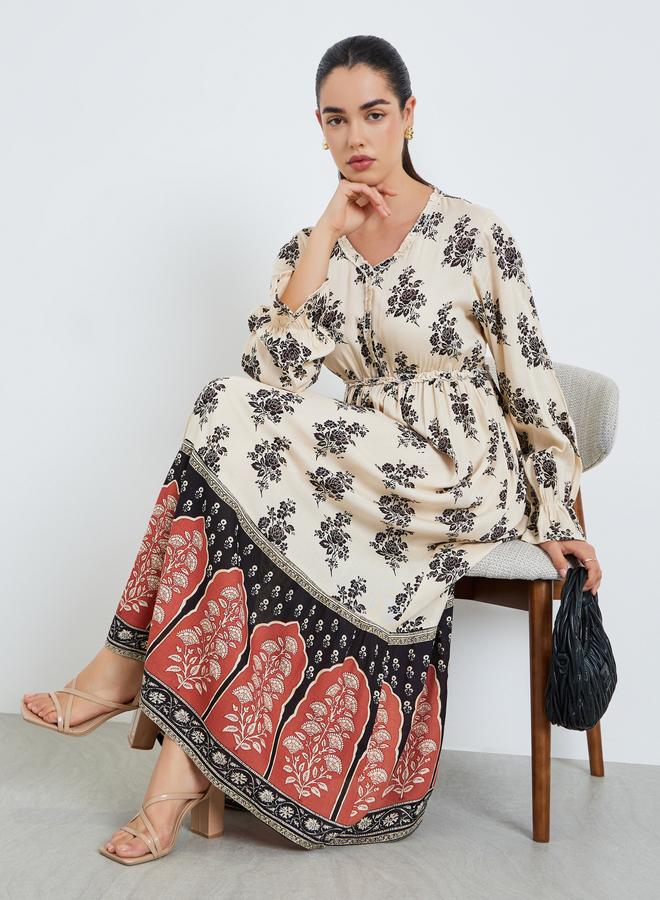 ستايلي فستان طويل بأزرار وحافة واسعة وطبعة أزهار للنساء - Image 5